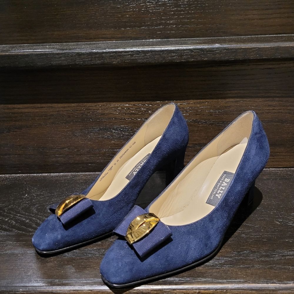 Vintage Bally Navy Blue Leather Heels Shoes Size: 5M